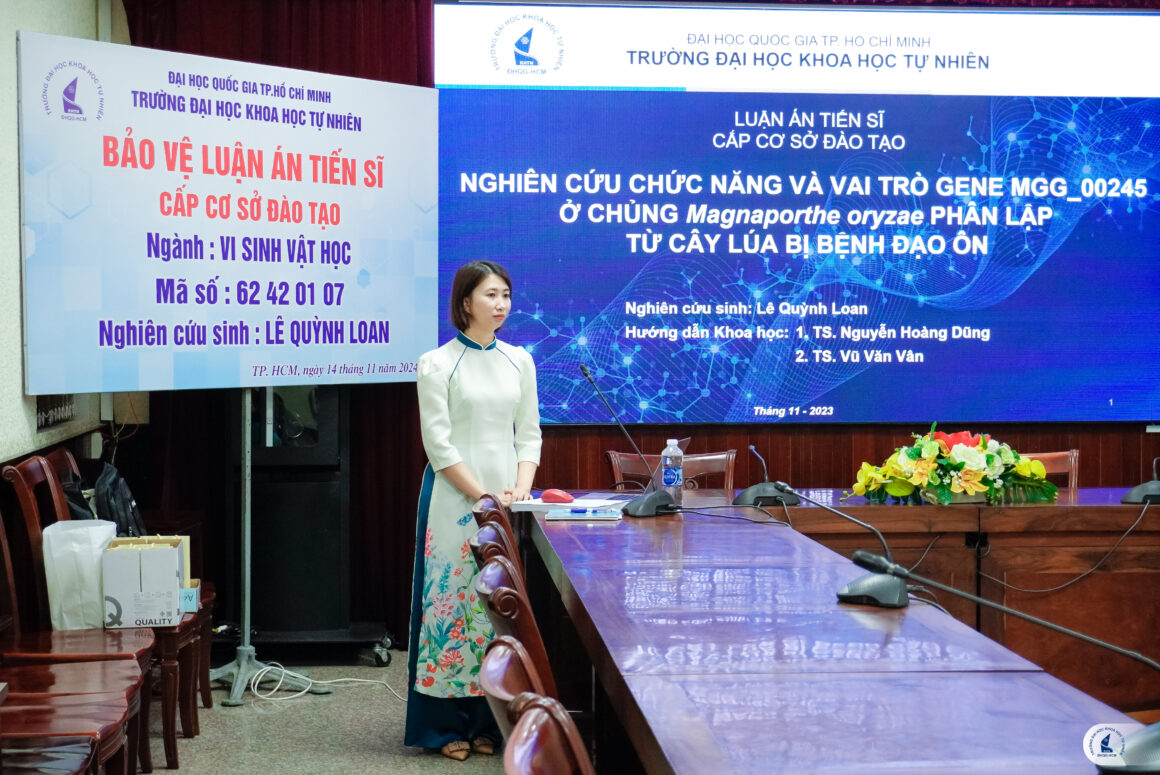 [DOCTORAL THESIS DEFENCE] DOCTORAL CANDIDATE LÊ QUỲNH LOAN DEFENDS THE DOCTORAL THESIS AT UNIVERSITY LEVEL ON THE TOPIC “RESEARCH ON THE FUNCTION AND ROLE OF GENE MGG_00245 IN THE MAGNAPORTHE ORYZAE STRAIN ISOLATED FROM RICE PLANTS INFECTED WITH RICE BLAST DISEASE”