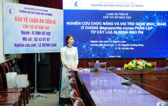 [DOCTORAL THESIS DEFENCE] DOCTORAL CANDIDATE LÊ QUỲNH LOAN DEFENDS THE DOCTORAL THESIS AT UNIVERSITY LEVEL ON THE TOPIC “RESEARCH ON THE FUNCTION AND ROLE OF GENE MGG_00245 IN THE MAGNAPORTHE ORYZAE STRAIN ISOLATED FROM RICE PLANTS INFECTED WITH RICE BLAST DISEASE”